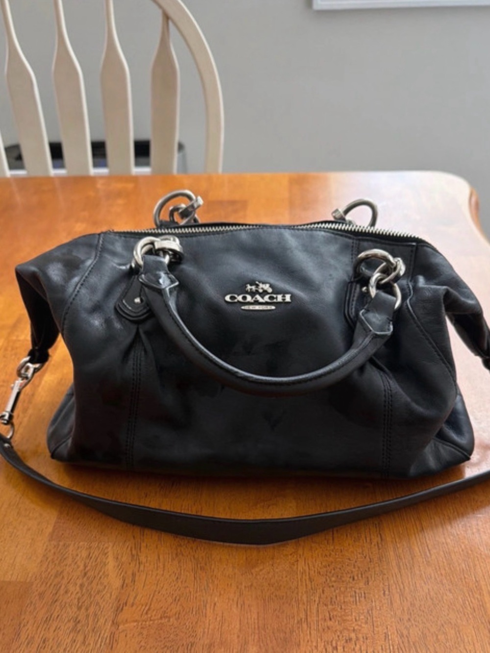 COACH Colette Black Leather Satchel Bag